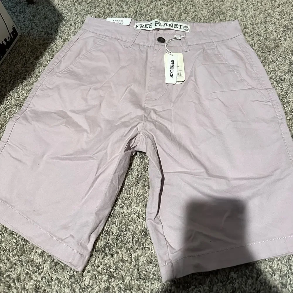 Free Planet Men’s Flat Front Stretch Organic Cotton Pink Chino Shorts 28 NWT
